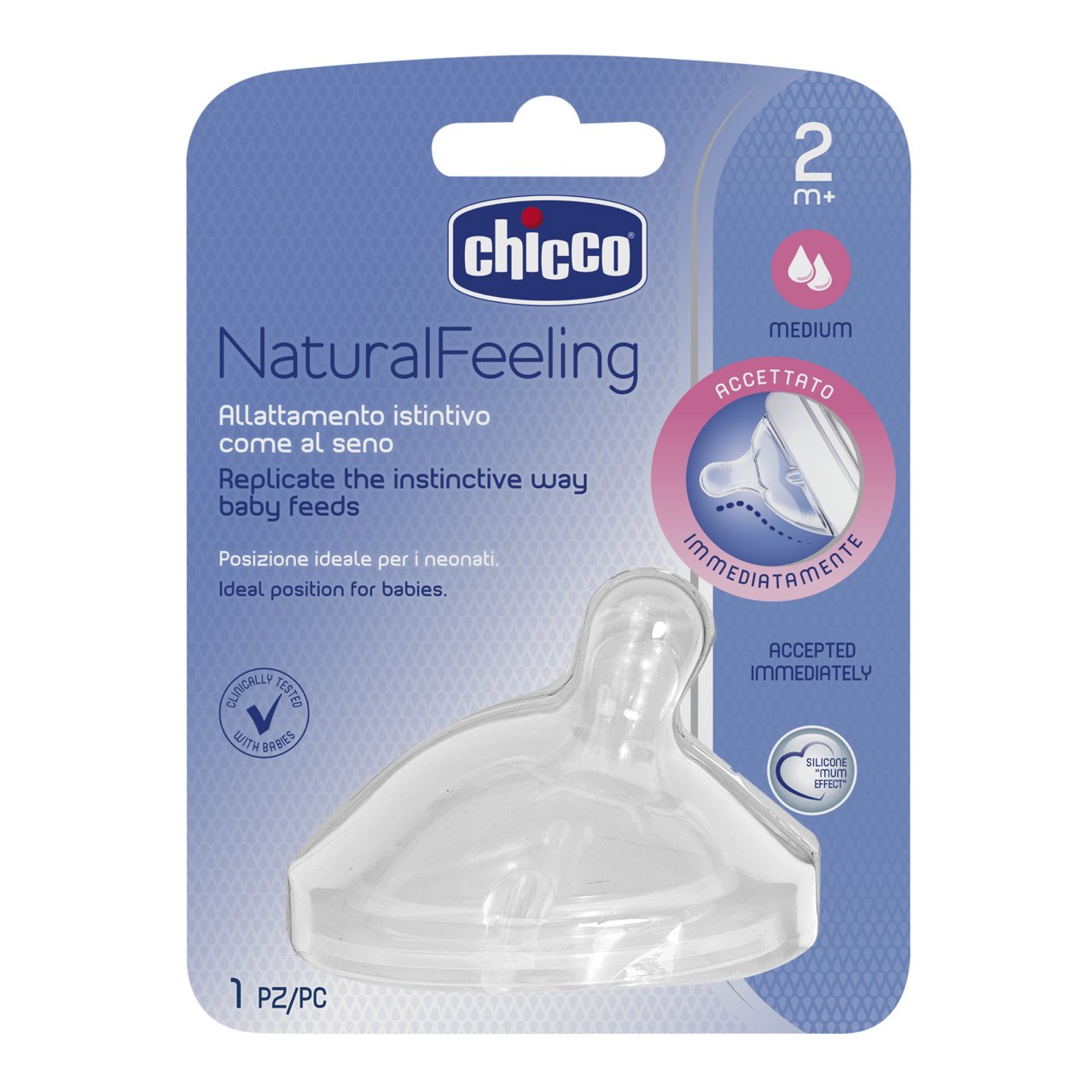 CHICCO tetina sensación natural 2m+ 1ud