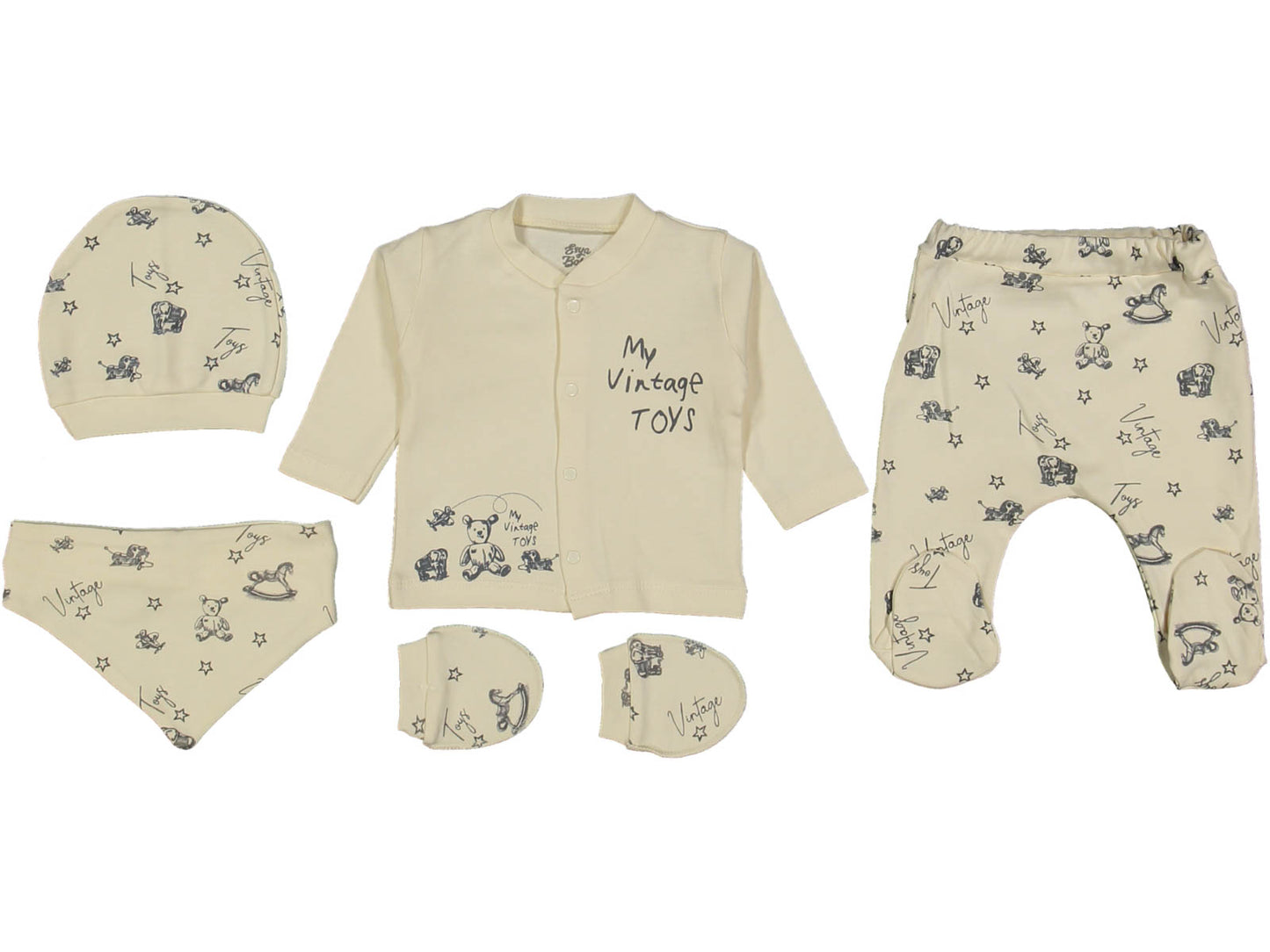 Set Nascita Neutro "My Vintage Toys" in Cotone beige Bimbo/Bimba