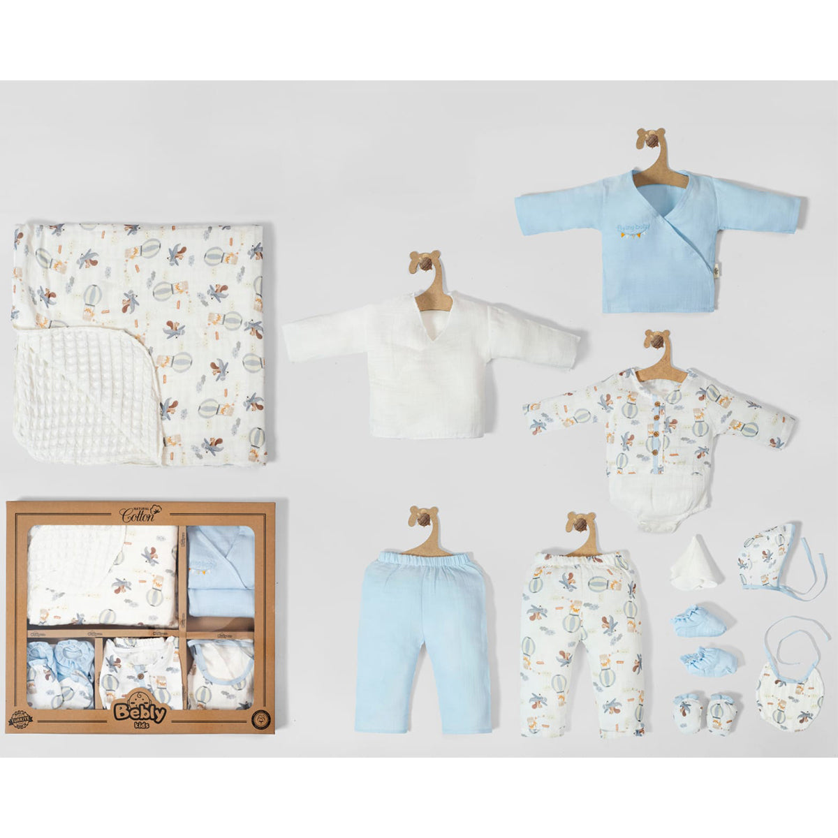 Set Corredino Bimbo con Mongolfiere 100% Cotone in mussola 0-3mesi