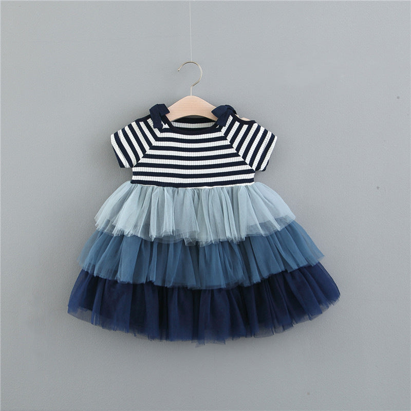 Abito Bimba a Righe con Gonna in Tulle Stile Marina