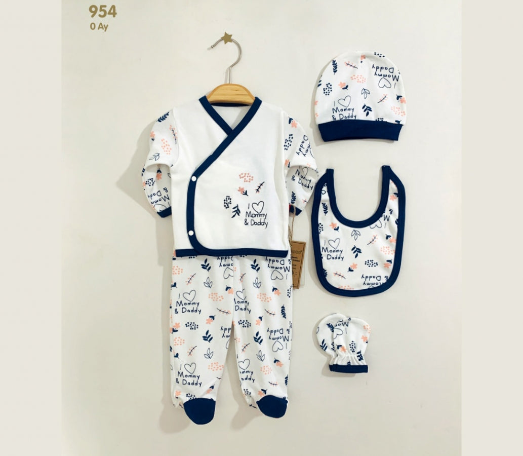 Set Neonata/ Bimba 5pz I Love Mommy & Daddy in cotone 0-3mesi