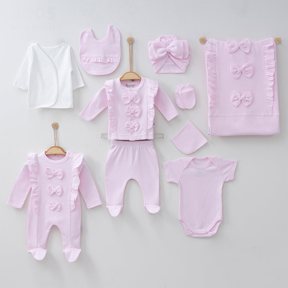 Conjunto de canastilla para bebé de 10 piezas de algodón rosa cálido 100% algodón 0-3 meses