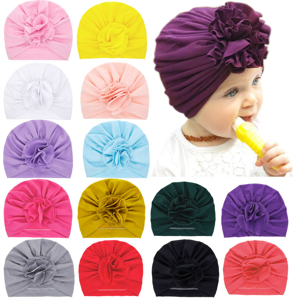 Turbante Neonato con Fiore Cappellino in Cotone Morbido