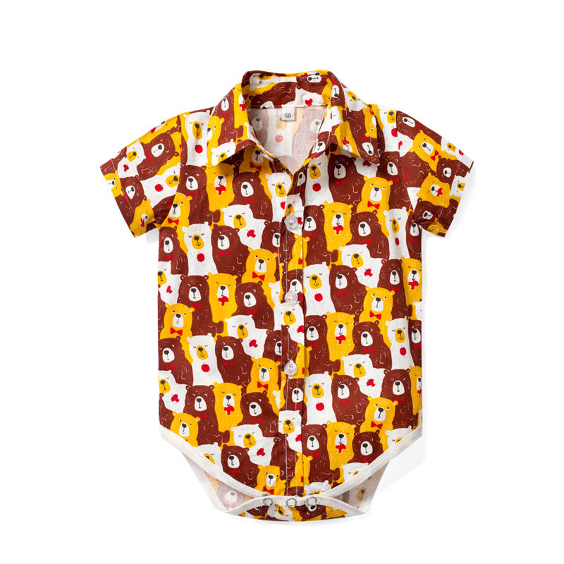 Body Camicia per Neonato con Stampa Orsetti Manica Corta