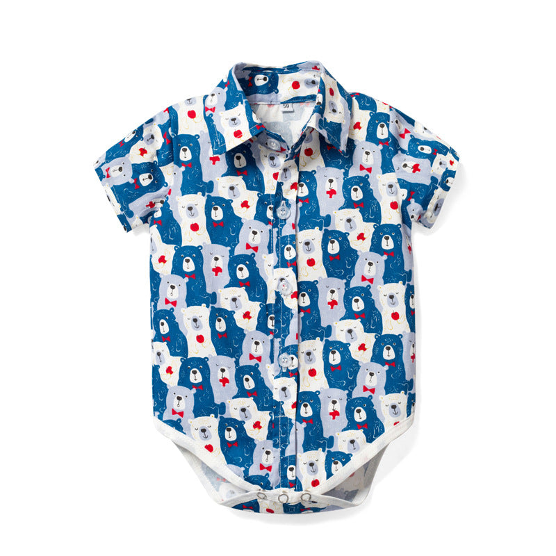 Body Camicia per Neonato con Stampa Orsetti Manica Corta