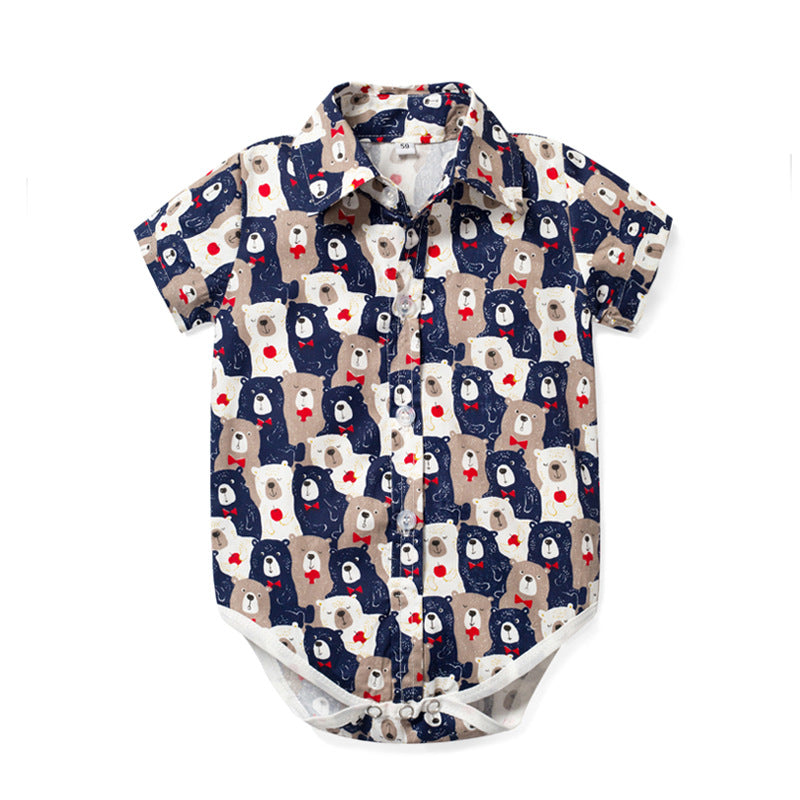 Body Camicia per Neonato con Stampa Orsetti Manica Corta