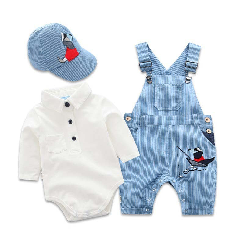Completo 3 Pezzi Bimbo Body, Salopette e Cappellino Coordinato