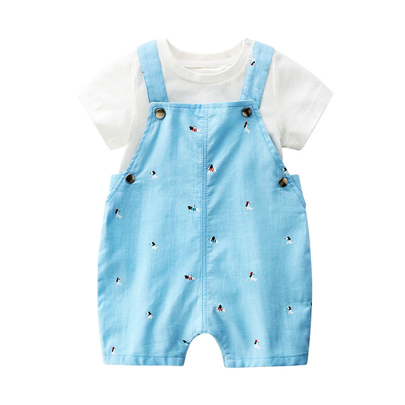 Set Estivo 3 Pezzi Neonato Body, Salopette Celeste e Cappellino Smile