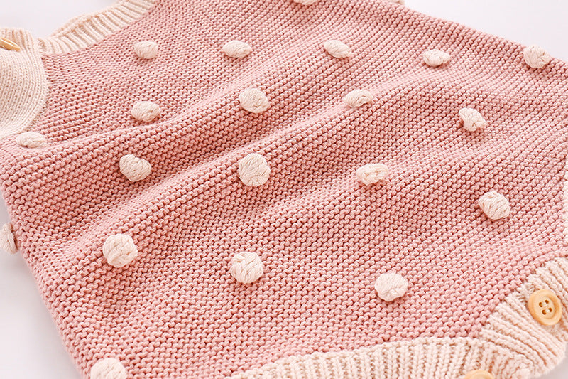 Pagliaccetto bimba in Maglia con Dettagli a Pois - Rosa e Beige