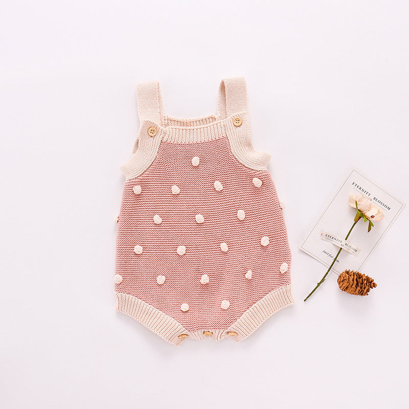 Pagliaccetto bimba in Maglia con Dettagli a Pois - Rosa e Beige