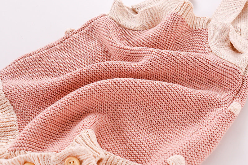 Pagliaccetto bimba in Maglia con Dettagli a Pois - Rosa e Beige