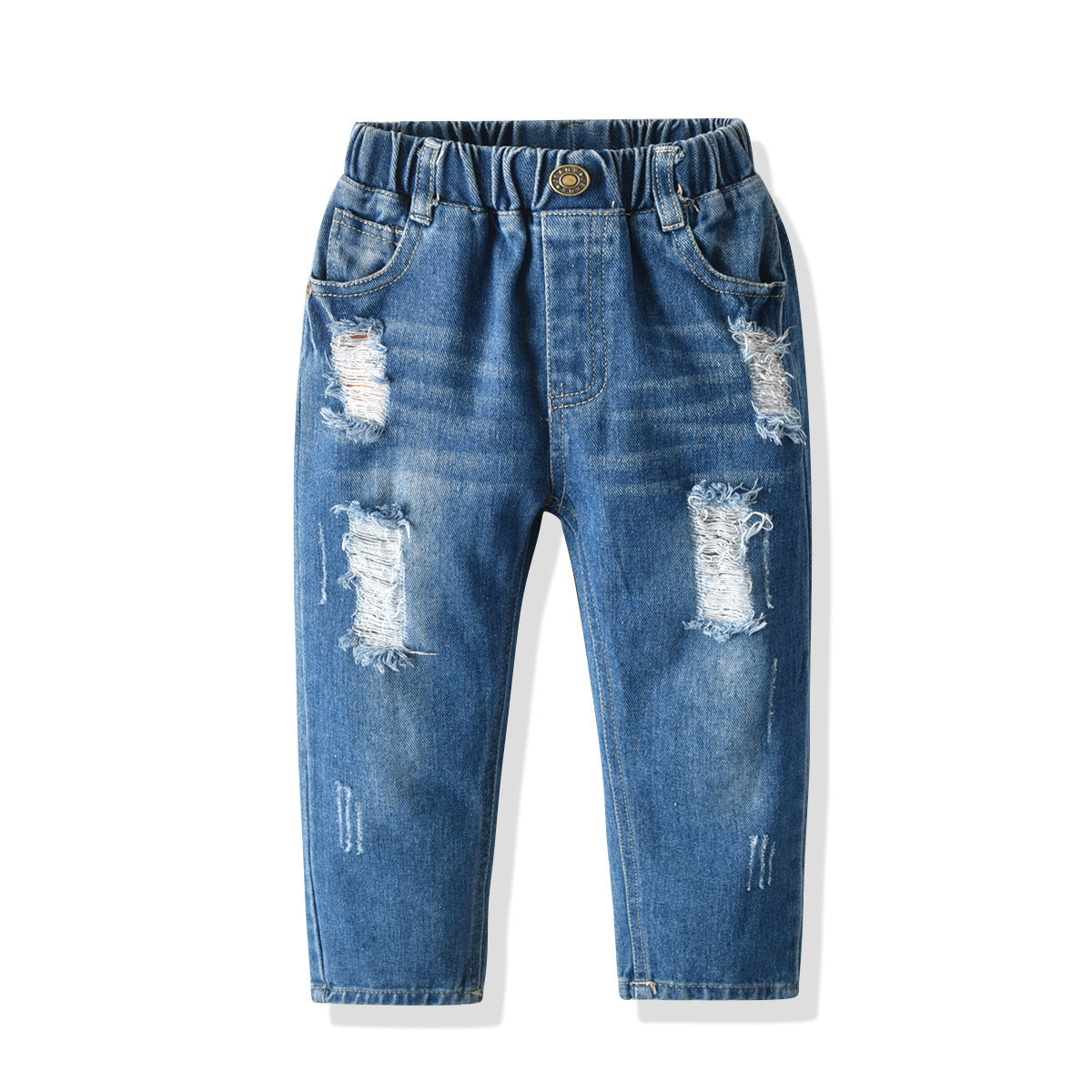 Completo Elegante Bambino Camicia Azzurra con Papillon + Jeans con Bretelle