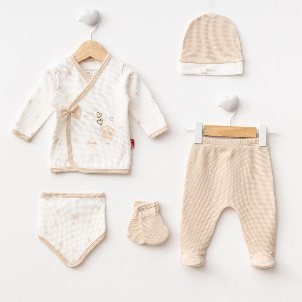 Set Neonata/ Bimba 5 pezzi Cotone con stampa casetta