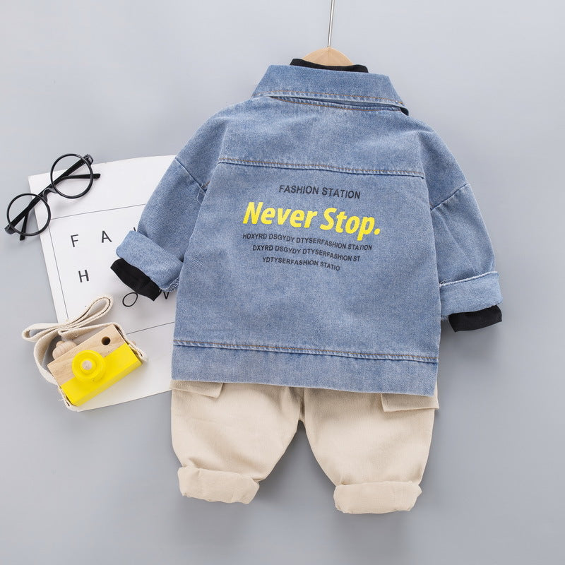 Completo Bambino Casual "Urban Style" Giacca in Jeans + Maglia + Pantaloni