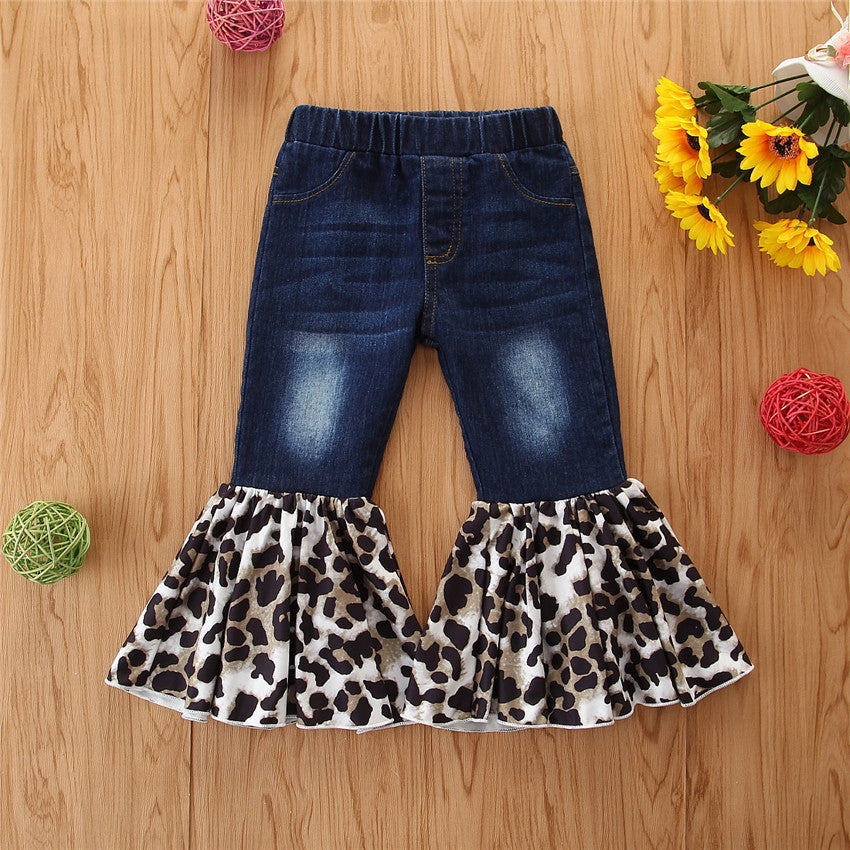Jeans Bambina con Volant Leopardato Modello a Zampa