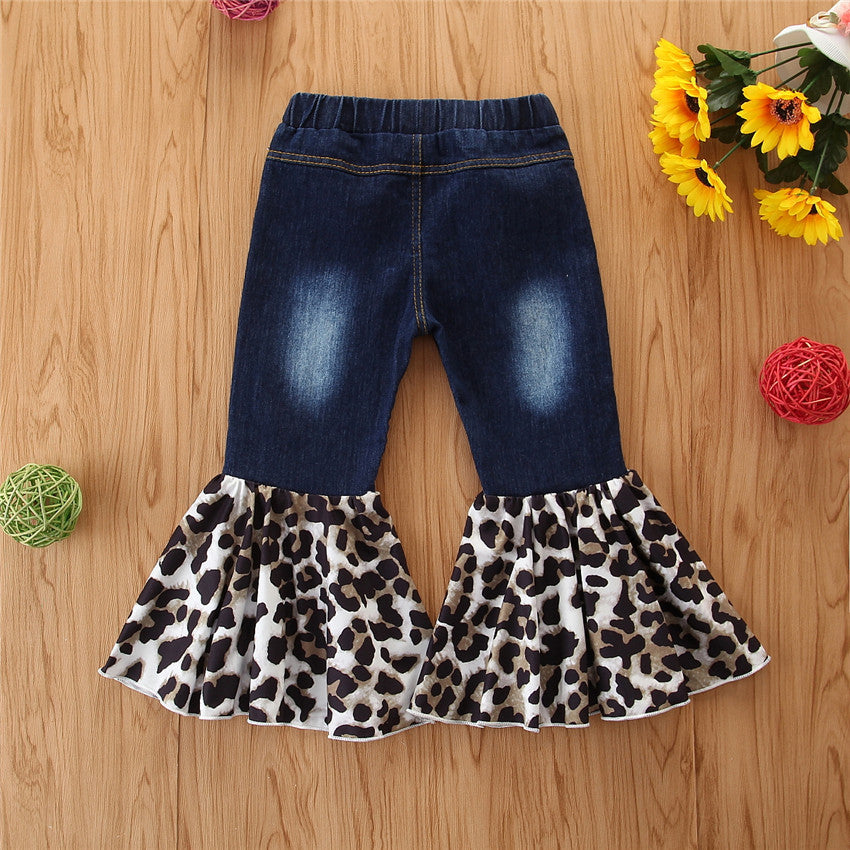 Jeans Bambina con Volant Leopardato Modello a Zampa