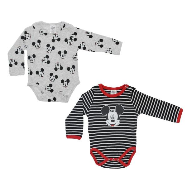 2 bodys manches longues en coton Mickey Mouse