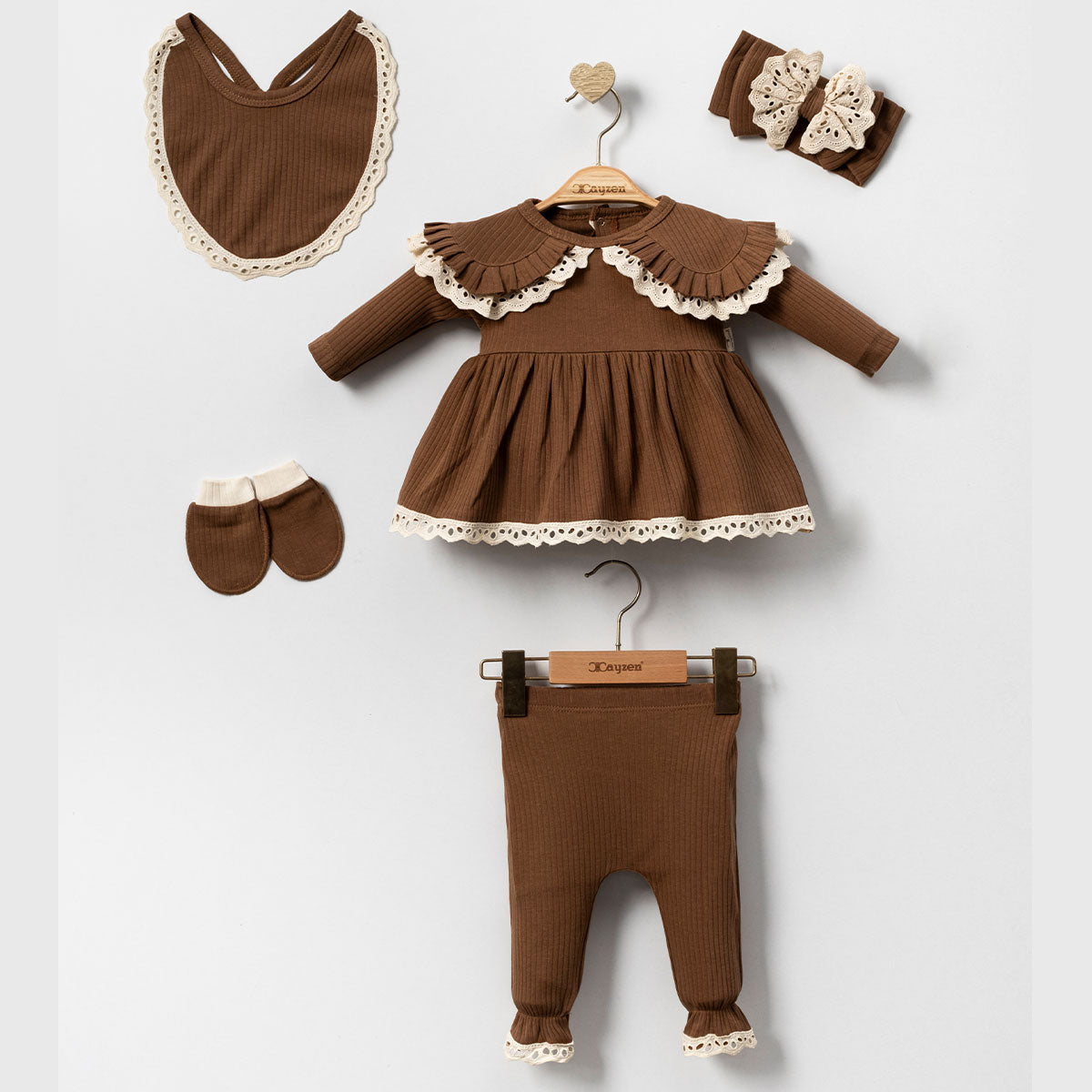 Set Nascita Neonata/ Bimba Beige e Marrone 0-3 MESI