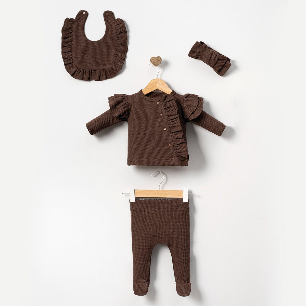 Set Neonata/ Bimba Caldo Cotone 5pz 0-3 mesi Marrone