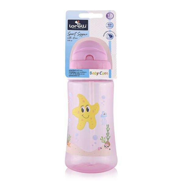 Lorelli bouteille d'eau avec paille 330ml rose 12m+