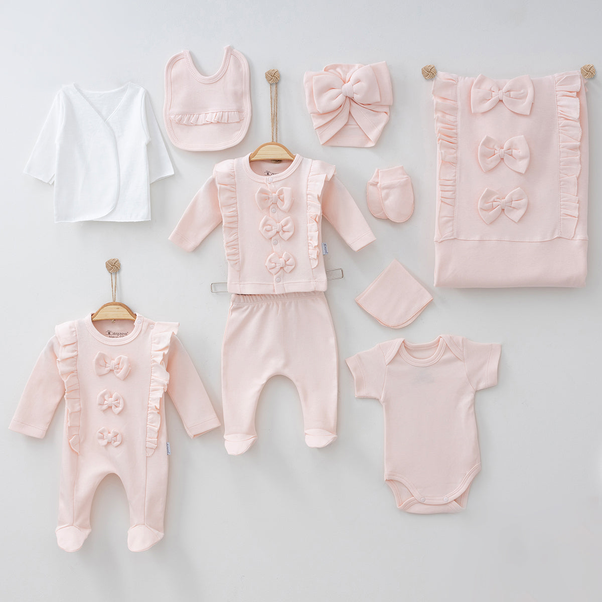 Conjunto de canastilla para bebé de 10 piezas de algodón rosa cálido 100% algodón 0-3 meses