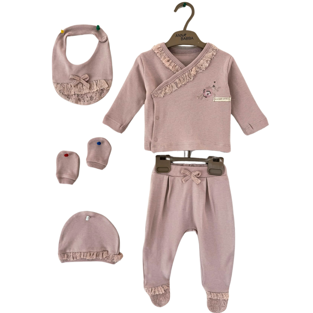 Set Neonata/ Bimba Elegante 5 Pezzi caldo cotone con Ricamo Floreale