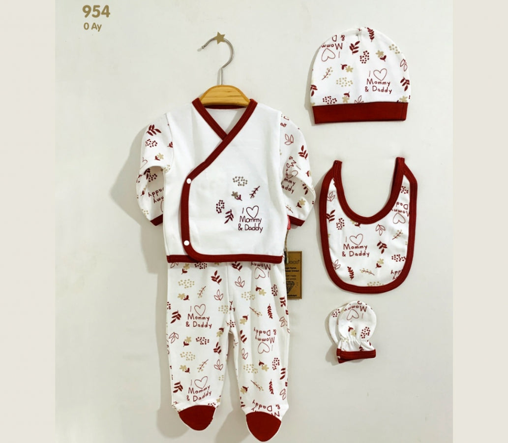 Set Neonata/ Bimba 5pz I Love Mommy & Daddy in cotone 0-3mesi