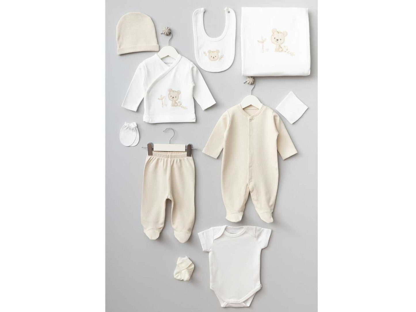 Set Nascita Neonato 10 Pezzi in Cotone Bio neutro