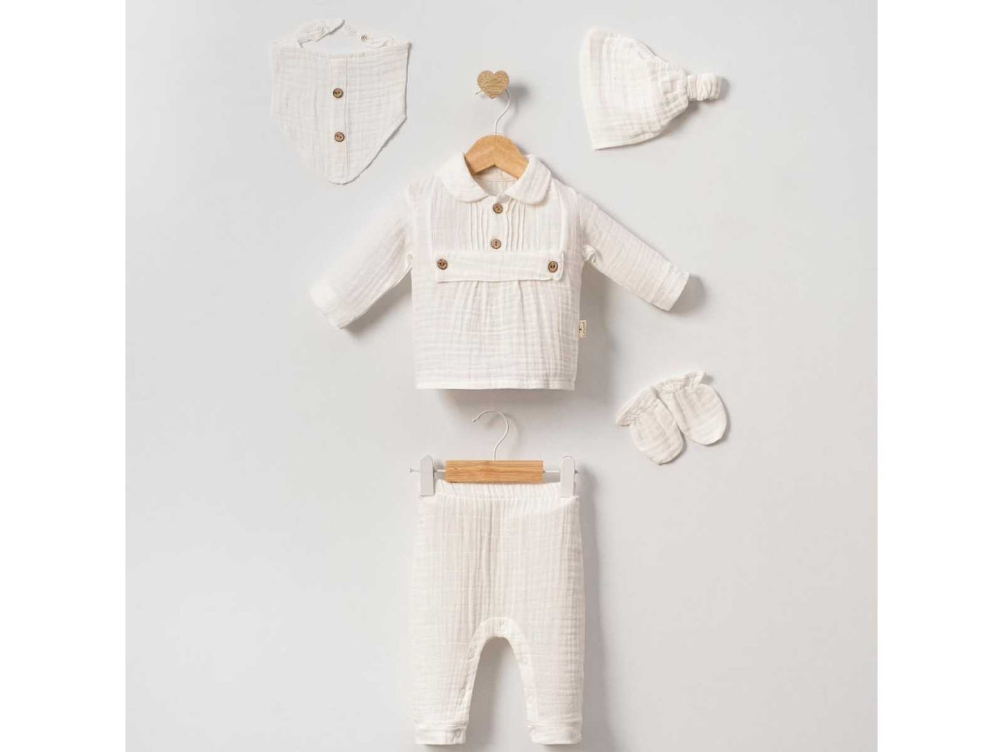 Set 5pz unisex 100% in Mussola 0-3 mesi