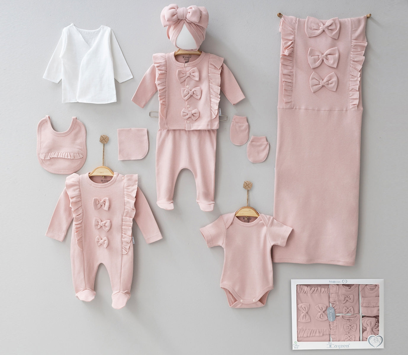 Conjunto de canastilla para bebé de 10 piezas de algodón rosa cálido 100% algodón 0-3 meses