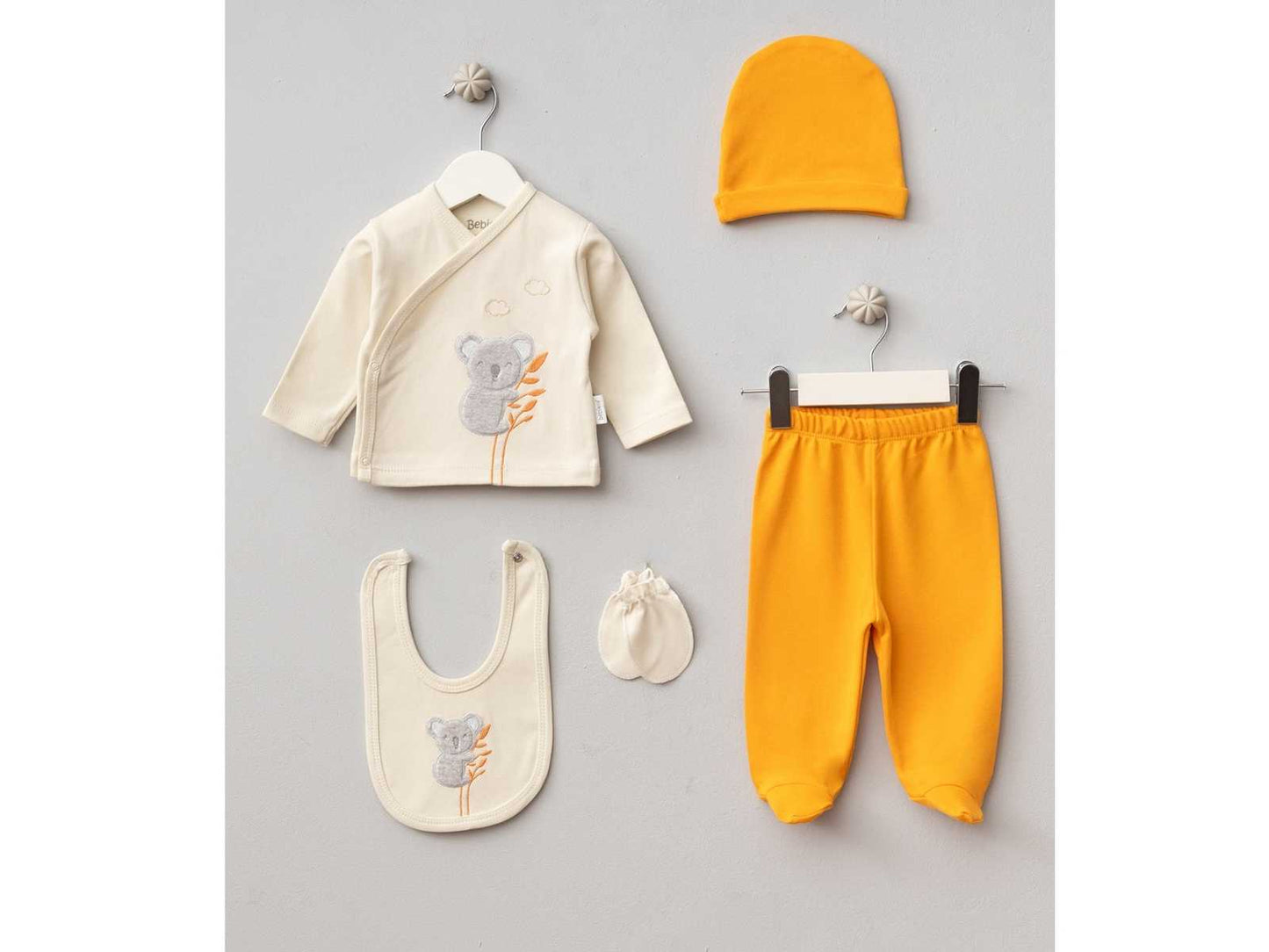 Set Nascita 5 Pezzi in Cotone Koala giallo