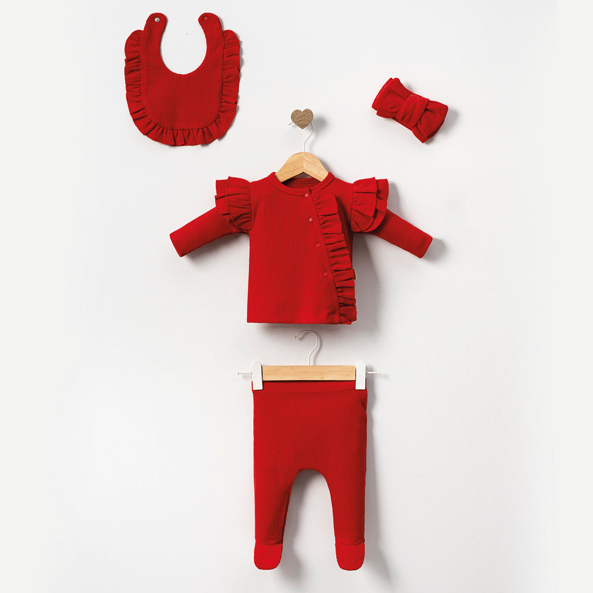 Set Neonata/ Bimba Caldo Cotone 5pz 0-3 mesi Rosso