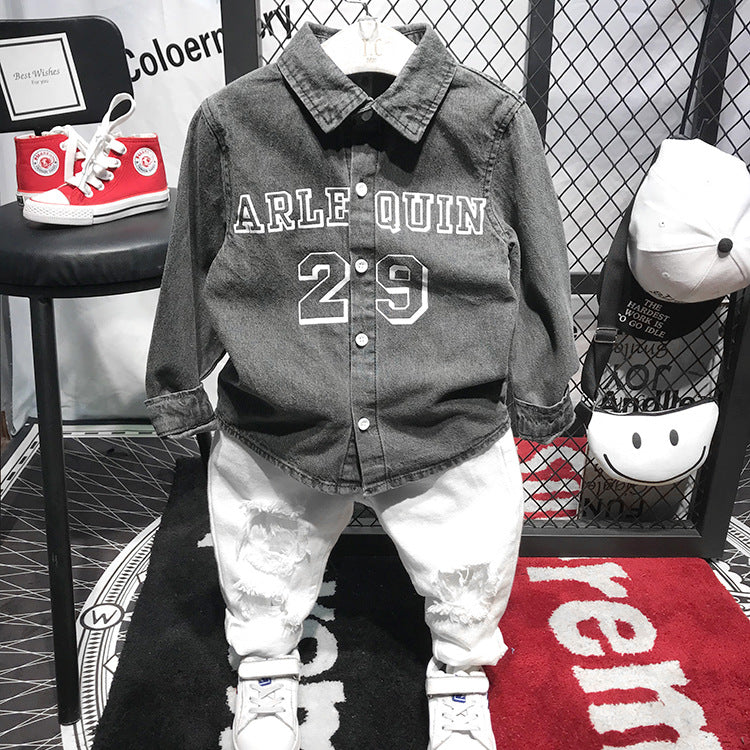Completo Bambino Casual Sportivo Camicia in Jeans e Jeans Strappati