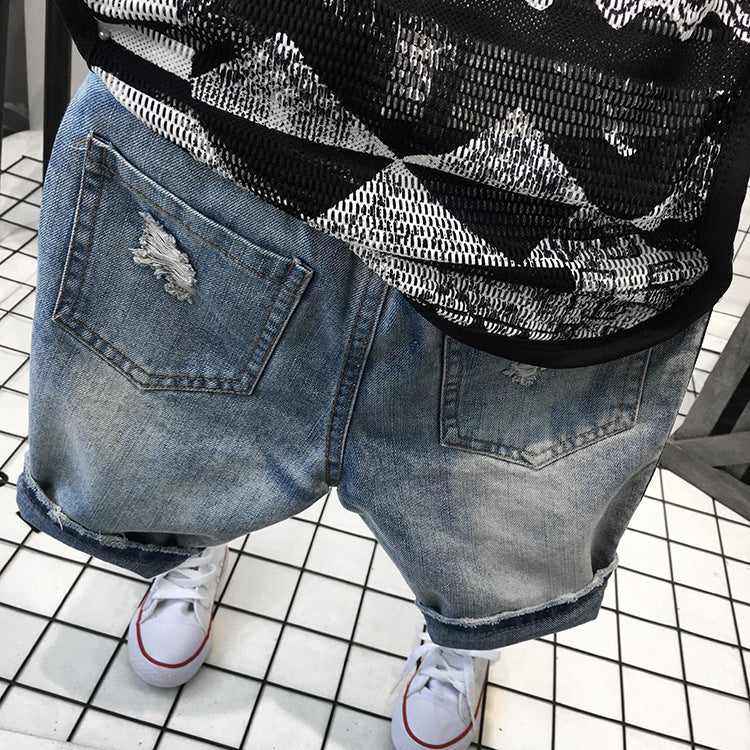 Completo Bambino Urban Style T-shirt Rete Stampata e Jeans Strappati