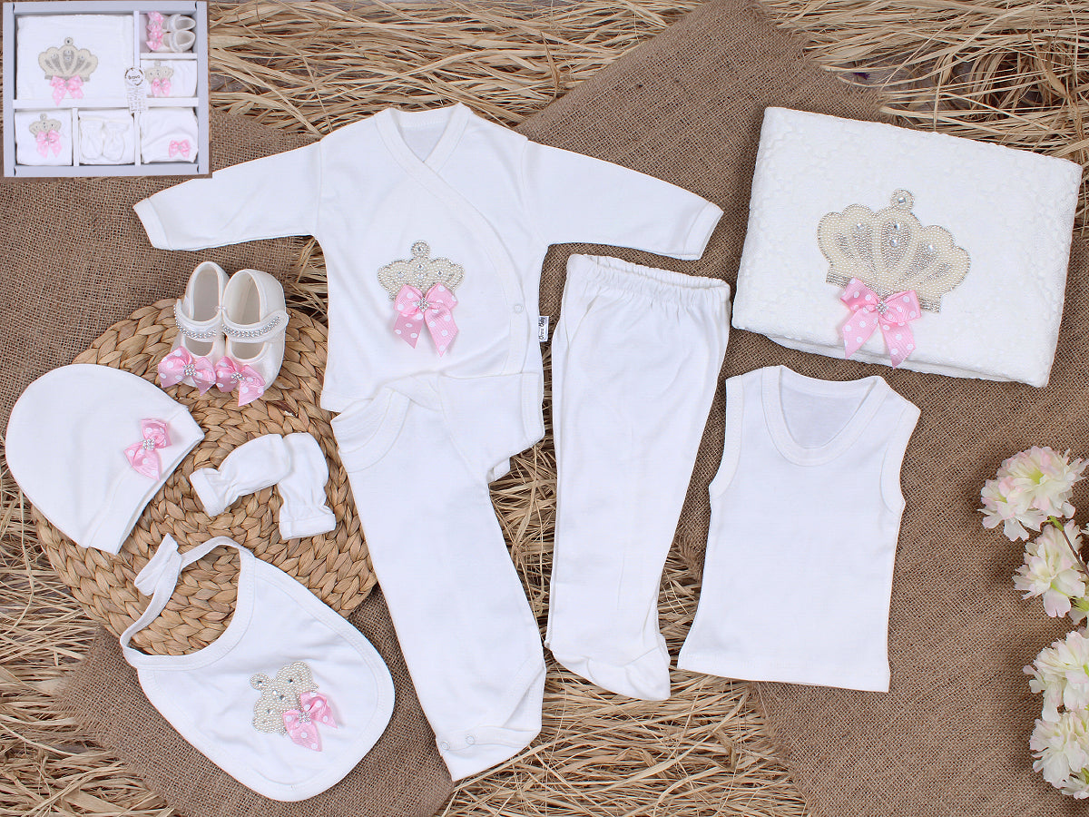 Set 9 pezzi Bimba/ Neonata cotone corona 0-3 mesi