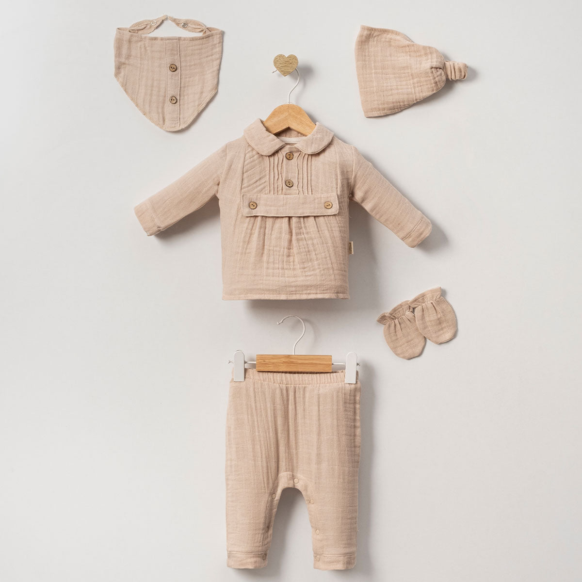 Set 5pz unisex 100% in Mussola 0-3 mesi