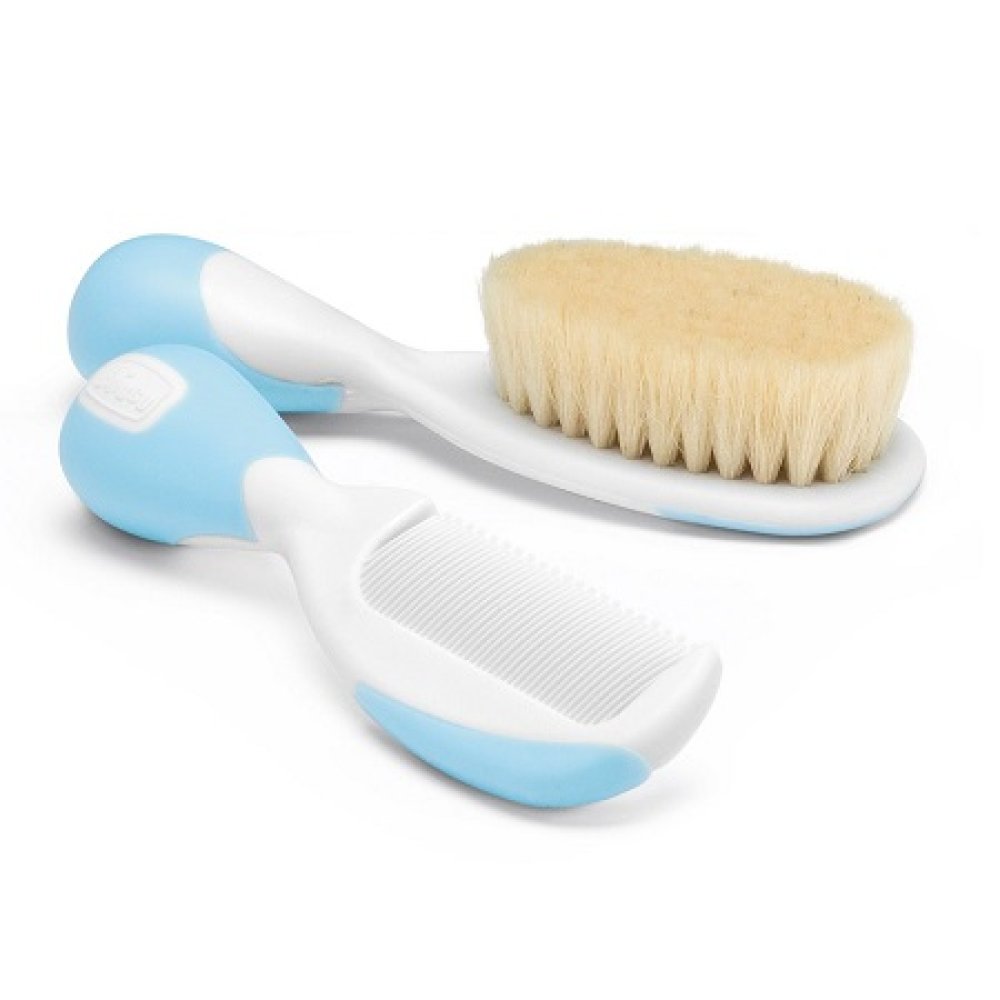 Chicco Set Pettine E Spazzola Blu in setole naturali