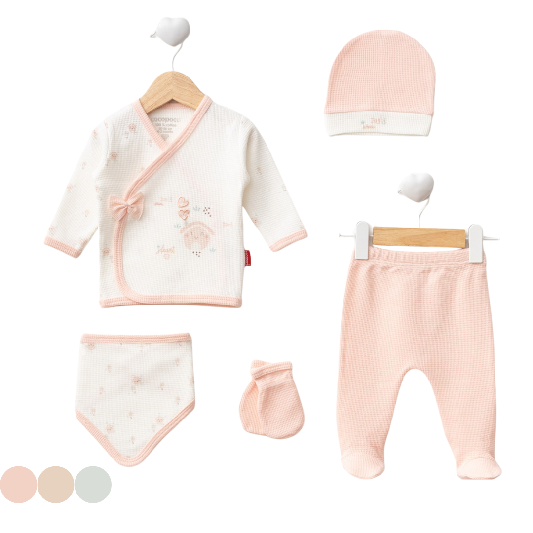 Set Neonata/ Bimba 5 pezzi Cotone con stampa casetta