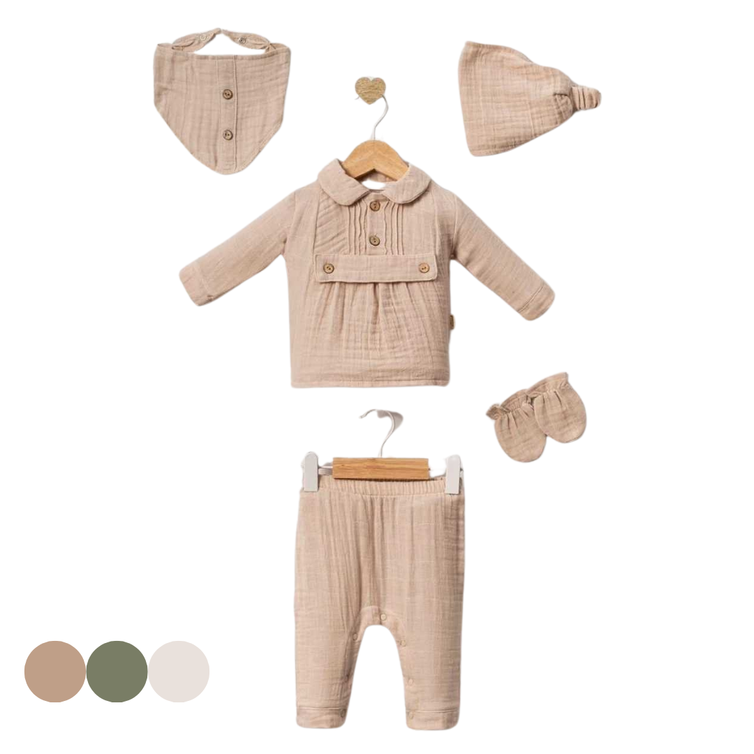 Set 5pz unisex 100% in Mussola 0-3 mesi