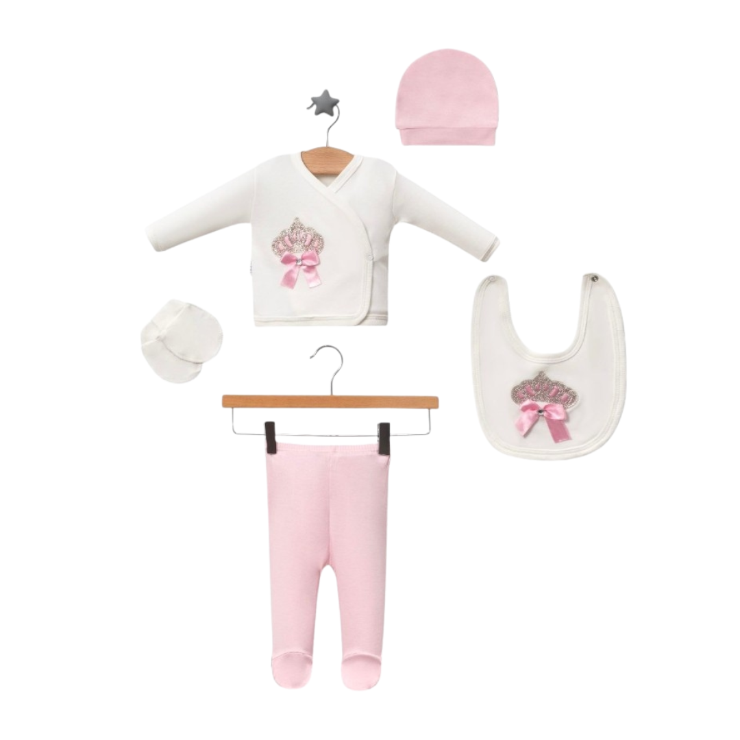 Set Nascita Cotone Neonata/ Bimba Principessa Corona Cotone– 5 Pezzi