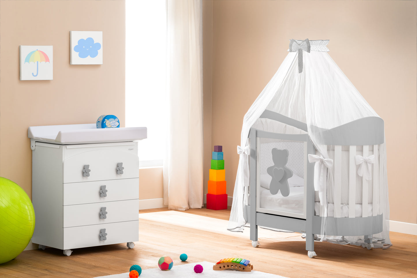 Eva Soft Pacchetto Componibile Culla+Fasciatoio+Velo+Set Tessile