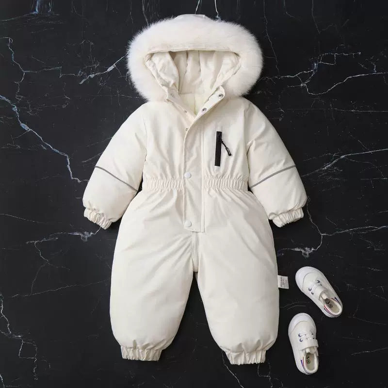 Tutina Invernale Neonato Imbottita con Cappuccio in Pelliccia