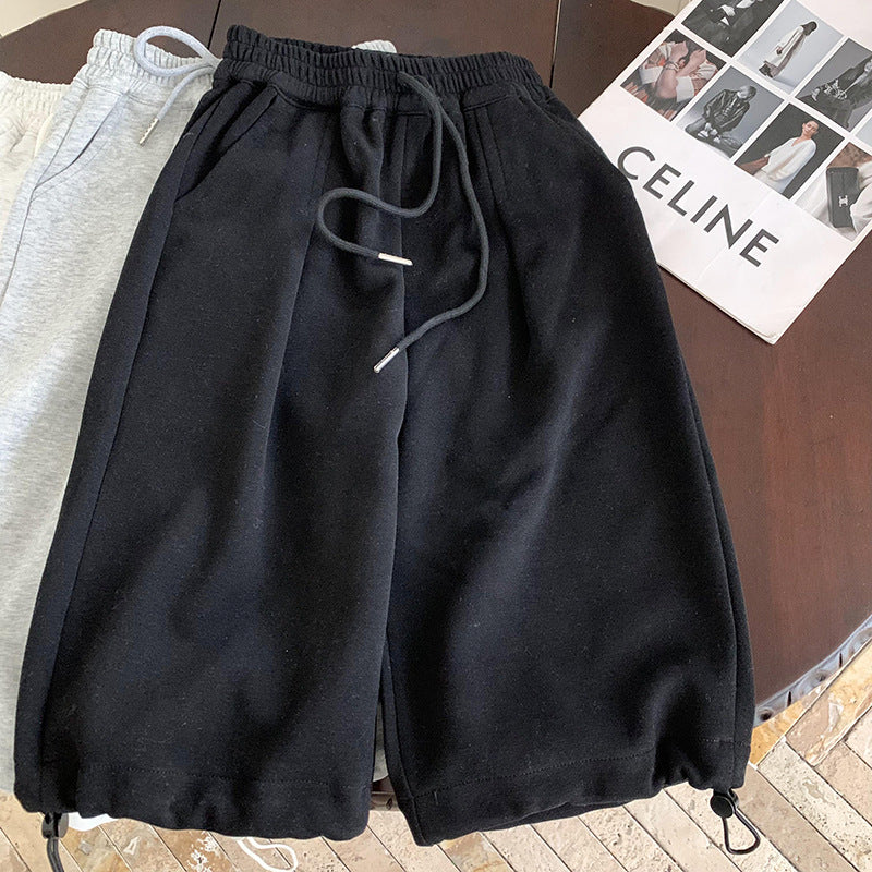 Pantaloni Bambino/a in Felpa Neri con Coulisse e Fondo Regolabile