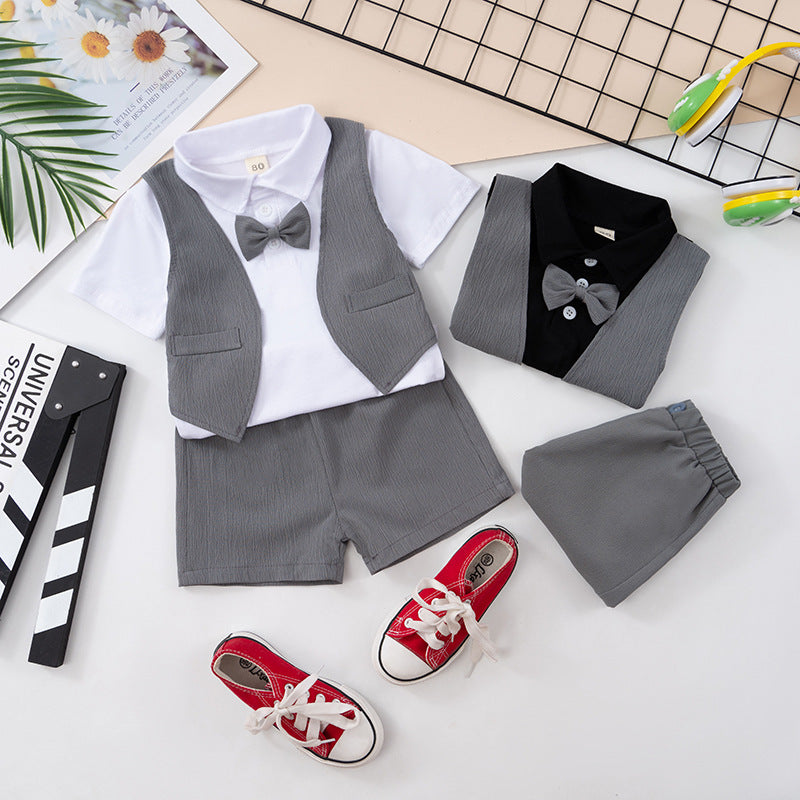Completo Elegante Estivo Bambino - Polo con Gilet, Papillon e Shorts