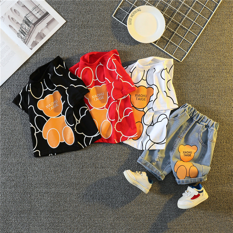 Completo Bambino "Orsetto Felice" T-shirt + Shorts in Denim