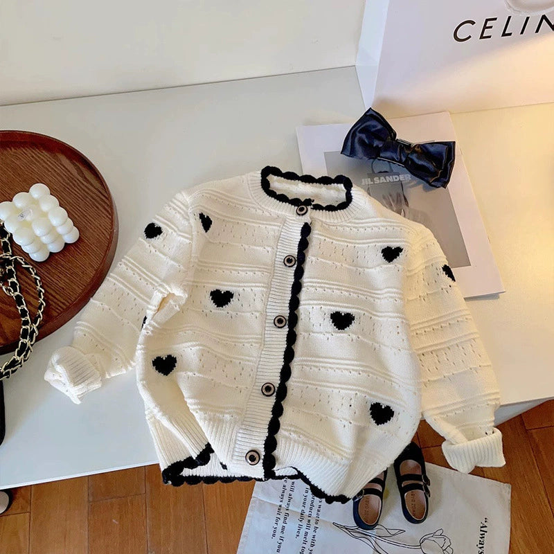 Vestitino Elegante Bimba con Cardigan Cuori e Gonna in Tulle – Chic & Romantico