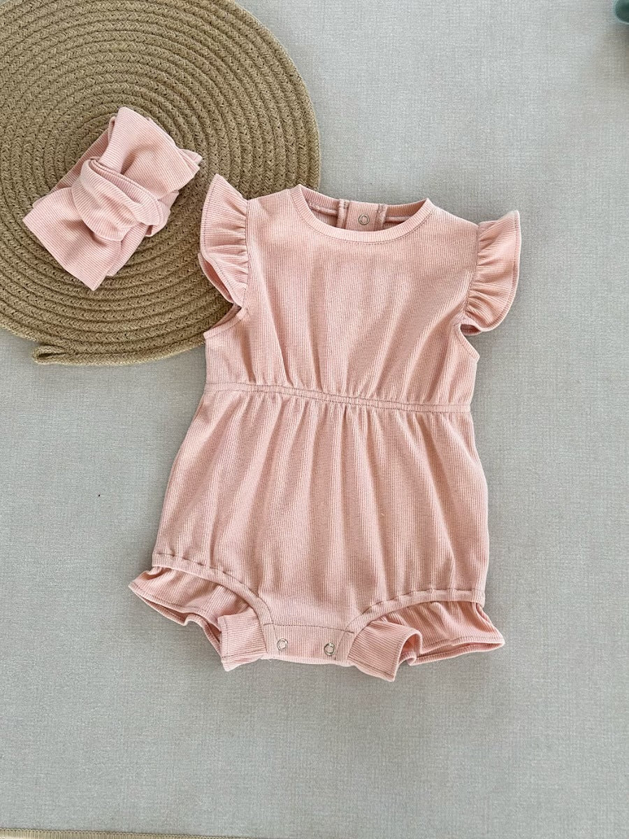 Pagliaccetto Bimba con Volant + Fascia Coordinata Stile Elegante e Naturale