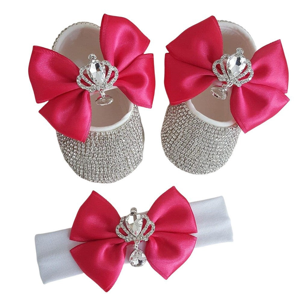 Set Scarpine e Fascia Neonata Eleganza con Strass e Fiocco