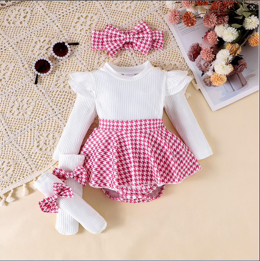Completo Bambina 4 Pezzi Vestitino, Calzini e Fascia