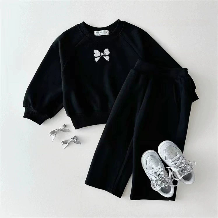 Completo Tuta Bambina "Black Chic" Felpa con Fiocco + Pantaloni